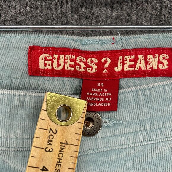Guess Corduroy Pants Womens 34 Blue Mid Rise Flare Flap Pocket Ladies Hippie 90s - Picture 7 of 12
